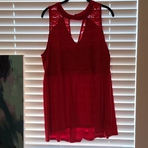 Red lace and stretch cotton tank top